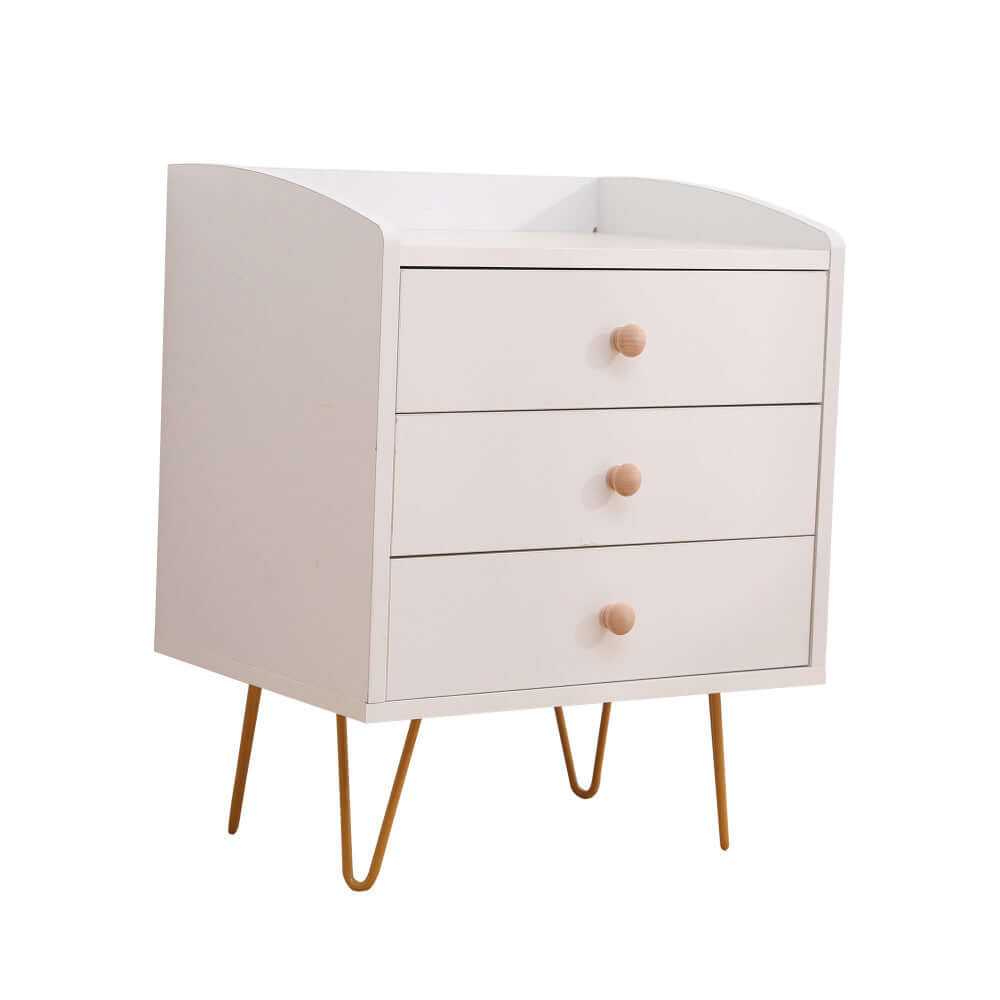 Winston 3-Drawer Nightstand Bedside Table with Gold Steel Legs Tray To