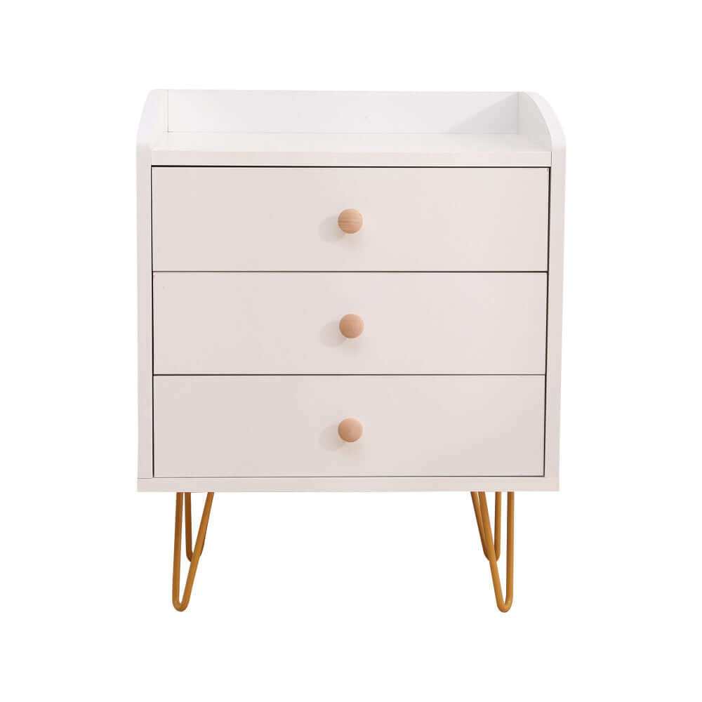Winston 3-Drawer Nightstand Bedside Table with Gold Steel Legs Tray To