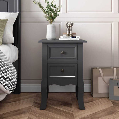 French Bedside Table Nightstand Grey Set of 2