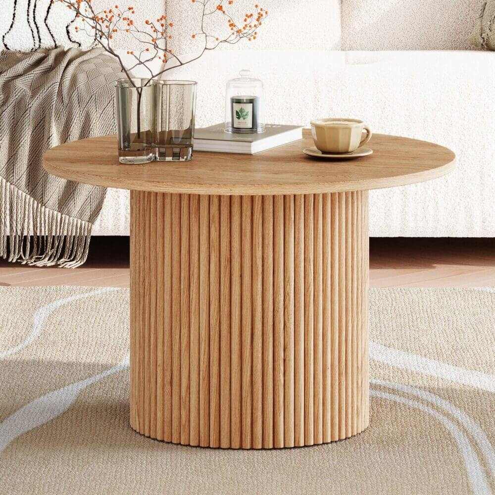 Luxe Round Ribbed Coffee Table Wooden