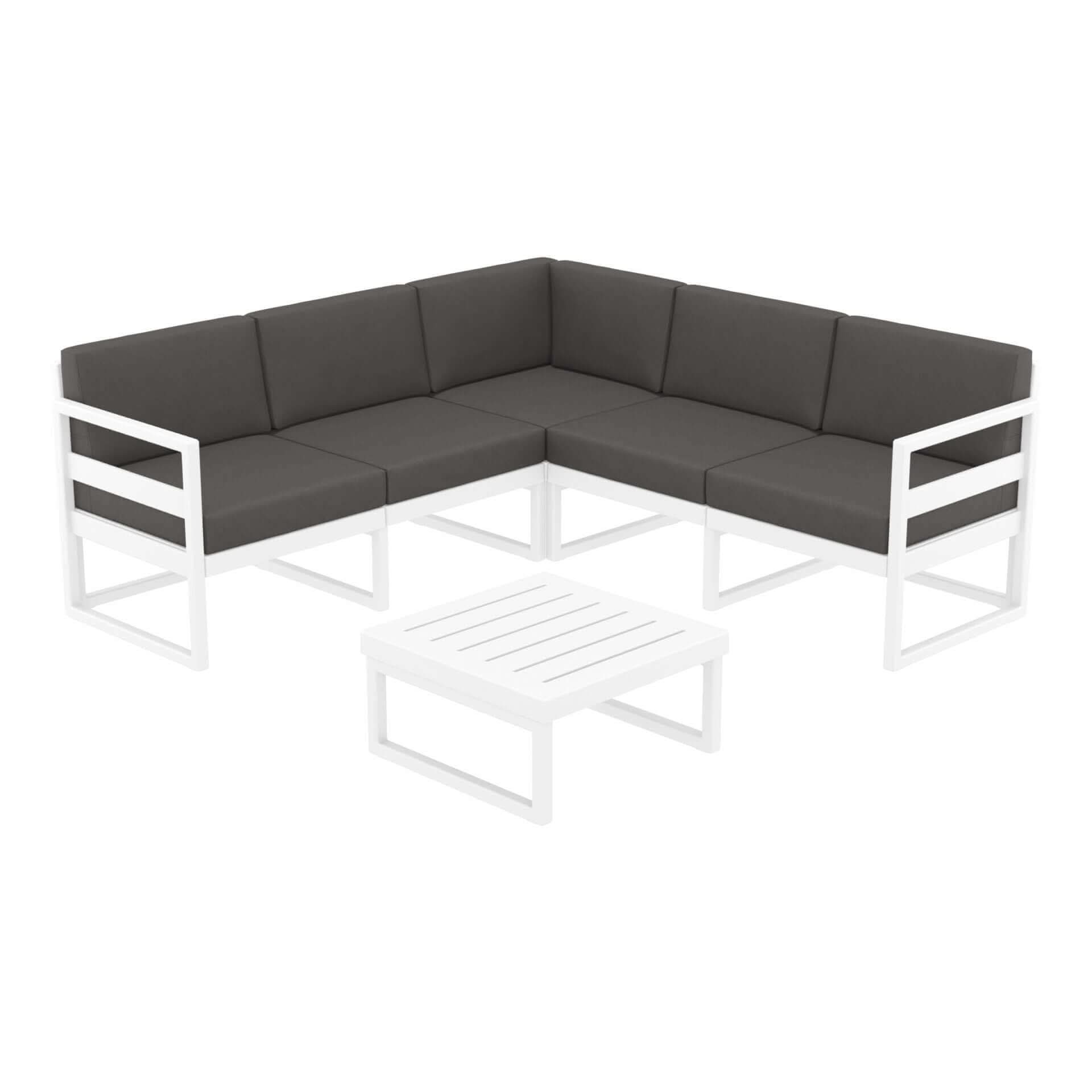 Mykonos Outdoor Lounge Corner - White with Dark Grey Cushions