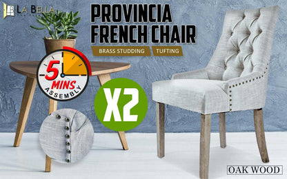 2X French Provincial Dining Chair Oak Leg AMOUR GREY