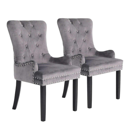 2X French Provincial Dining Chair Ring Studded Velvet LISSE GREY