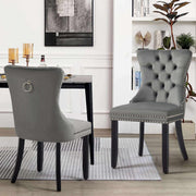Set of 2 - Alsea Dark Grey Velvet Rubberwood Dining Chairs