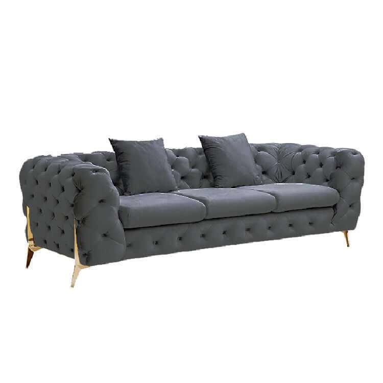Grand Velvet Tufted Dark Grey Lounge - Gold Legs