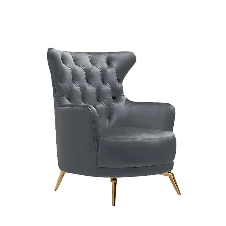 Grand Velvet Tufted Dark Grey Lounge - Gold Legs