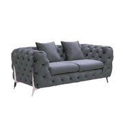 Grand Tufted Dark Grey Velvet Sofa - Silver Legs