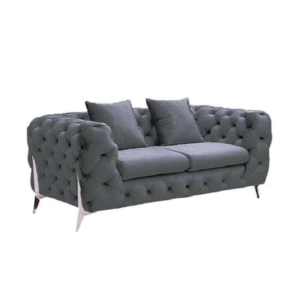 Grand Tufted Sofa - Dark Grey Velvet - Silver Legs