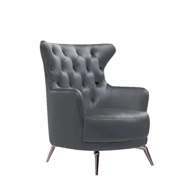Grand Tufted Dark Grey Velvet Sofa - Silver Legs