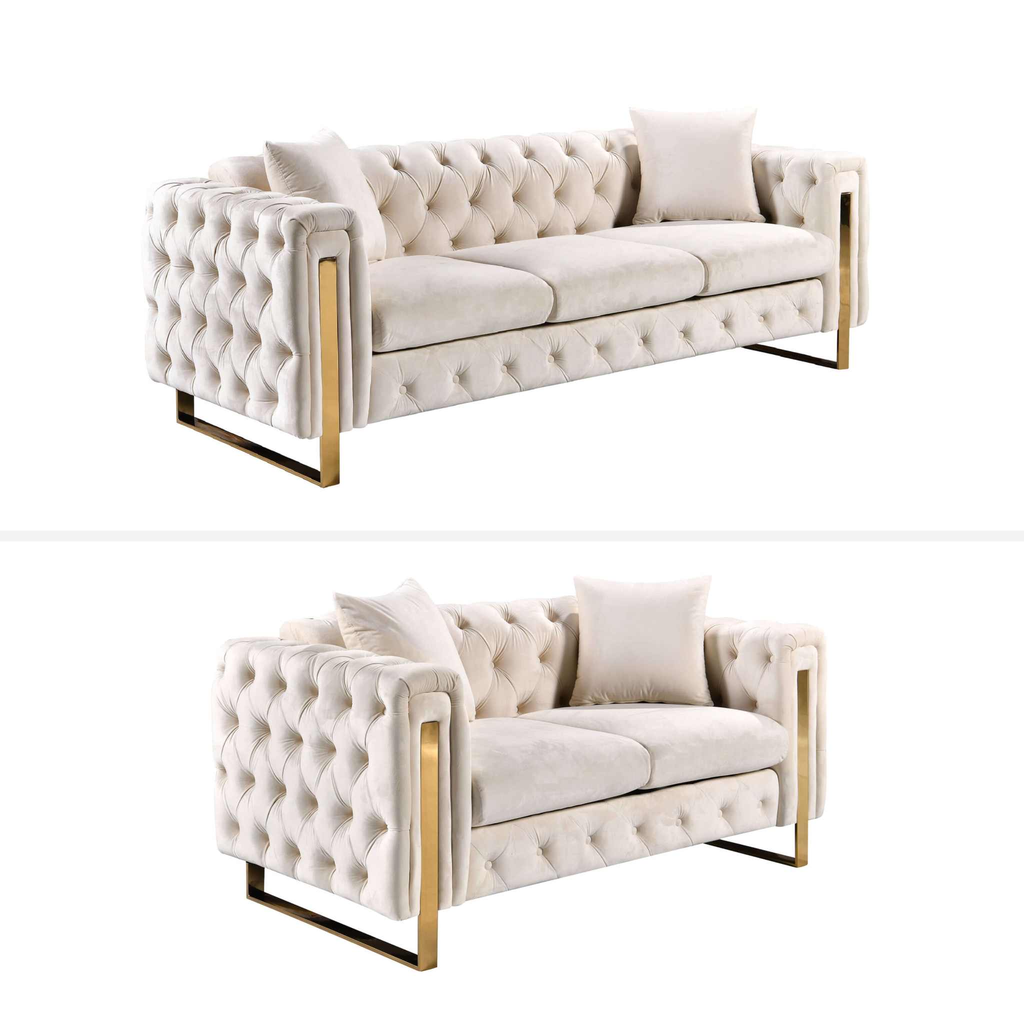 Beige Velvet sofa-Upinteriors