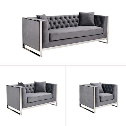 William Lounge Sofa - Dark Grey Velvet - Silver Trims