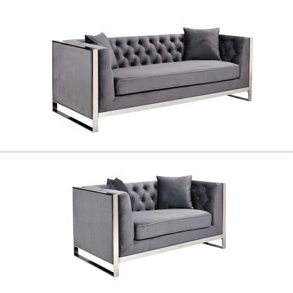 William Lounge Sofa - Dark Grey Velvet - Silver Trims