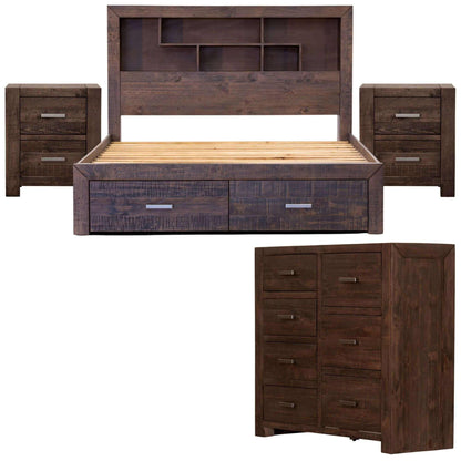 Catmint 4pc Queen Bed Suite Bedside Tallboy Bedroom Furniture Package 