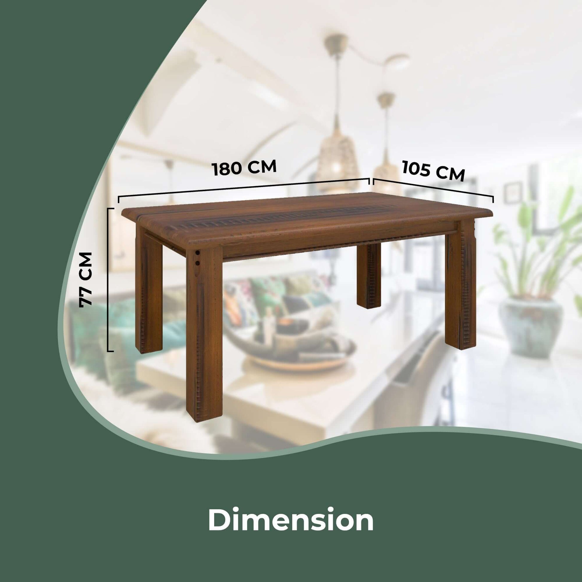 Umber Dining Table 180cm Solid Pine Wood - Dark Brown