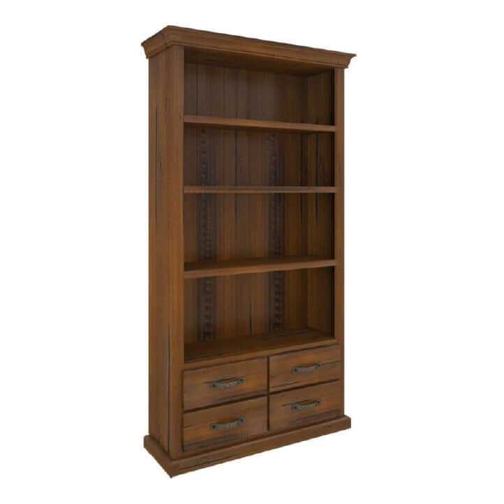 Umber Bookshelf Bookcase 4 Tier Drawers Solid Pine Timber Wood - Dark 