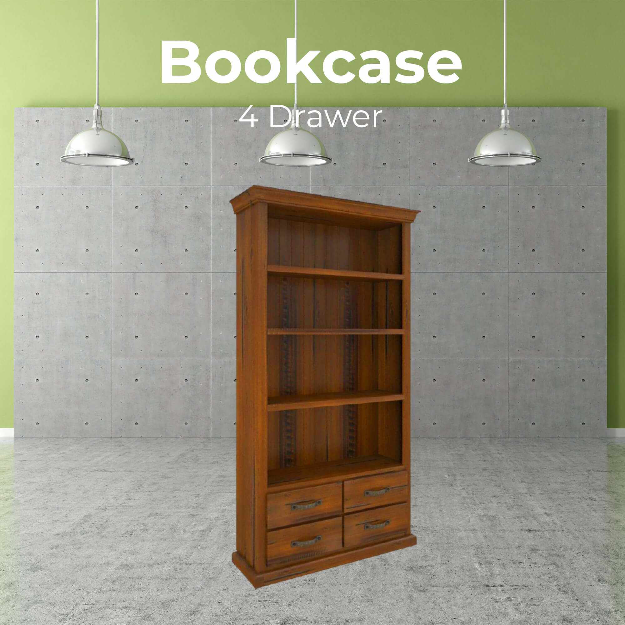 Umber Bookshelf Bookcase 4 Tier Drawers Solid Pine Timber Wood - Dark 