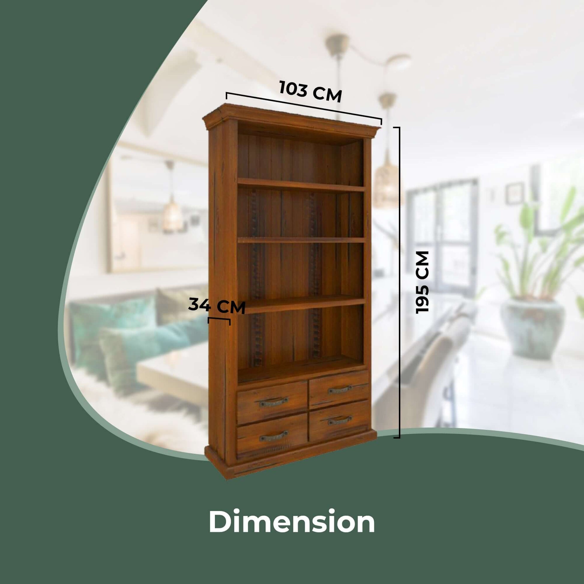 Umber Bookshelf Bookcase 4 Tier Drawers Solid Pine Timber Wood - Dark 