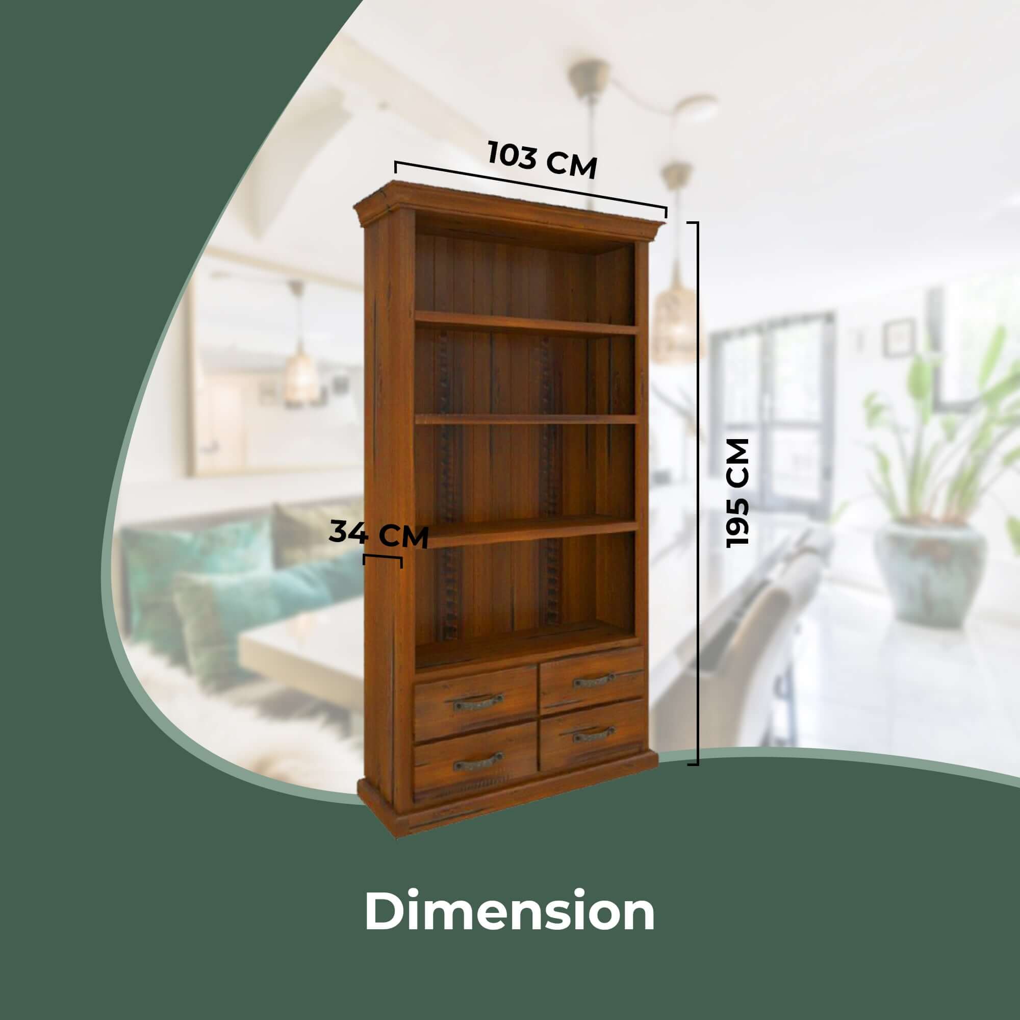 Umber Bookshelf Bookcase 4 Tier Drawers Solid Pine Timber Wood - Dark 