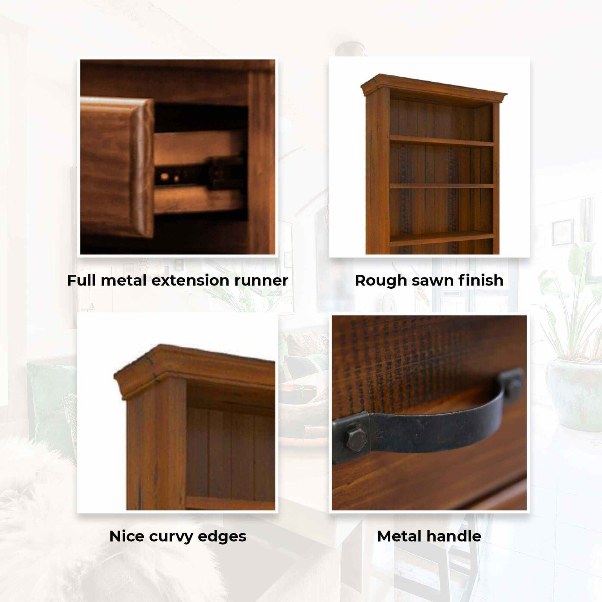 Umber Bookshelf Bookcase 4 Tier Drawers Solid Pine Timber Wood - Dark 
