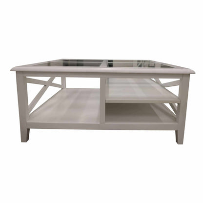 Daisy Coffee Table 100cm Glass Top Solid Acacia Wood Hampton Furniture