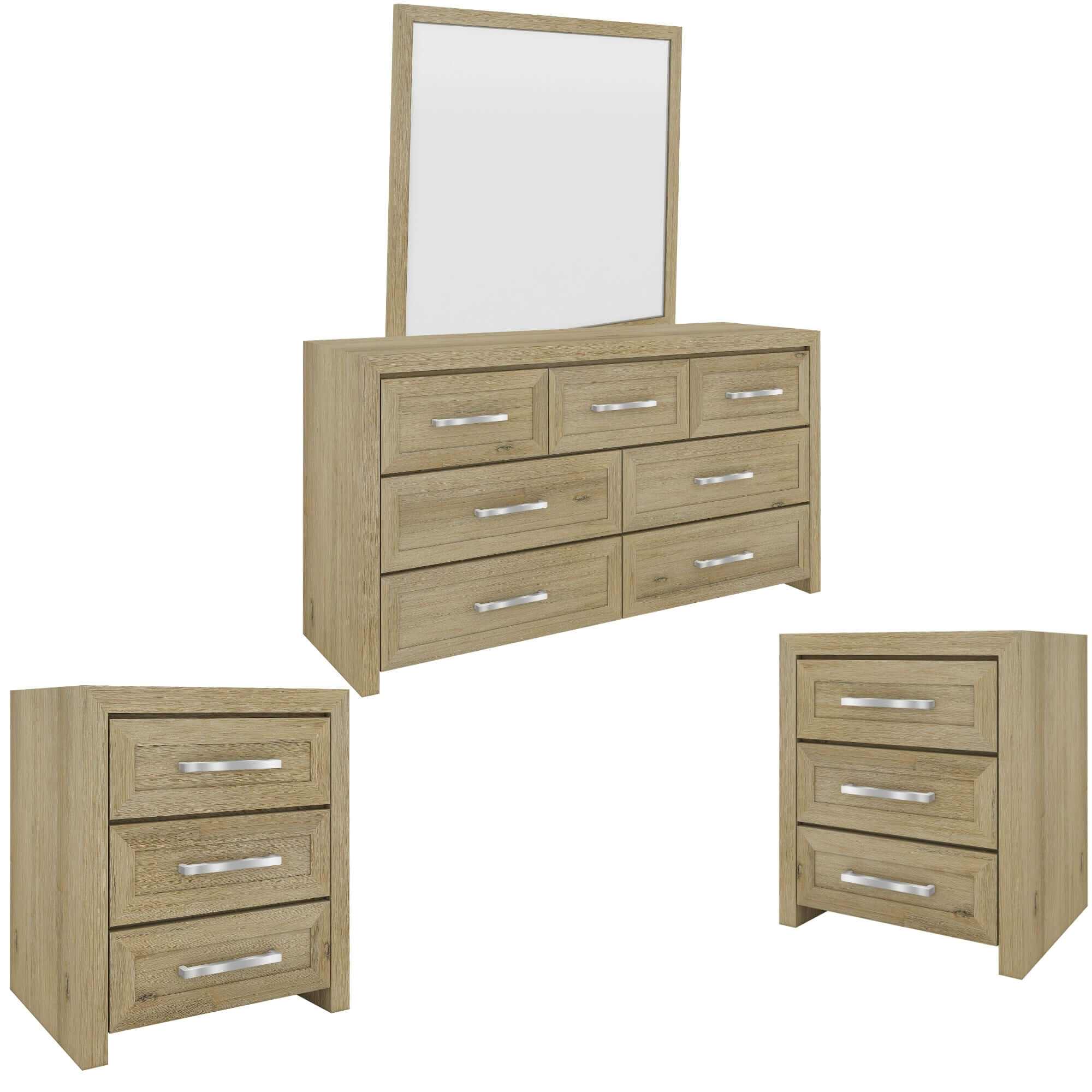 Gracelyn Set of 2 Bedside 3 Drawers Dresser Mirror Bedroom Cabinet - S
