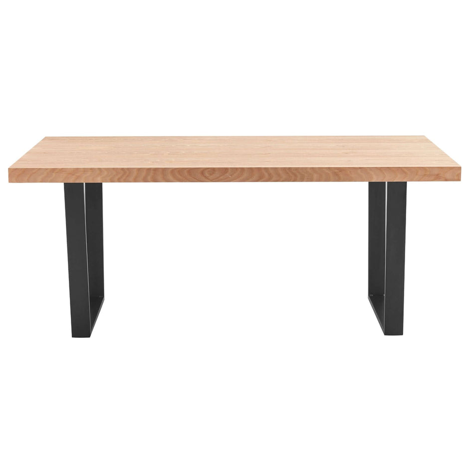 wood dining table with black metal legs