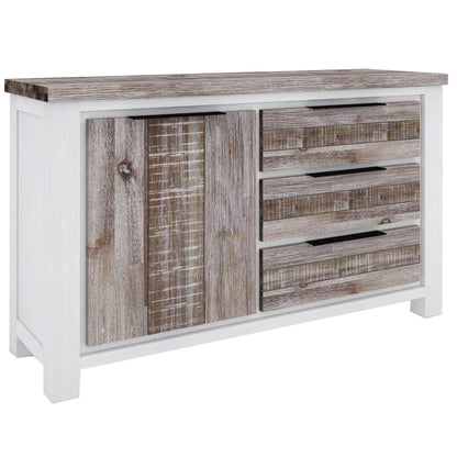 Plumeria Farmhouse Buffet Table 145cm 1 Door 3 Drawer - White Brush