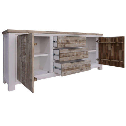 Plumeria Farmhouse Buffet Table 200cm 2 Door 3 Drawer - White Brush