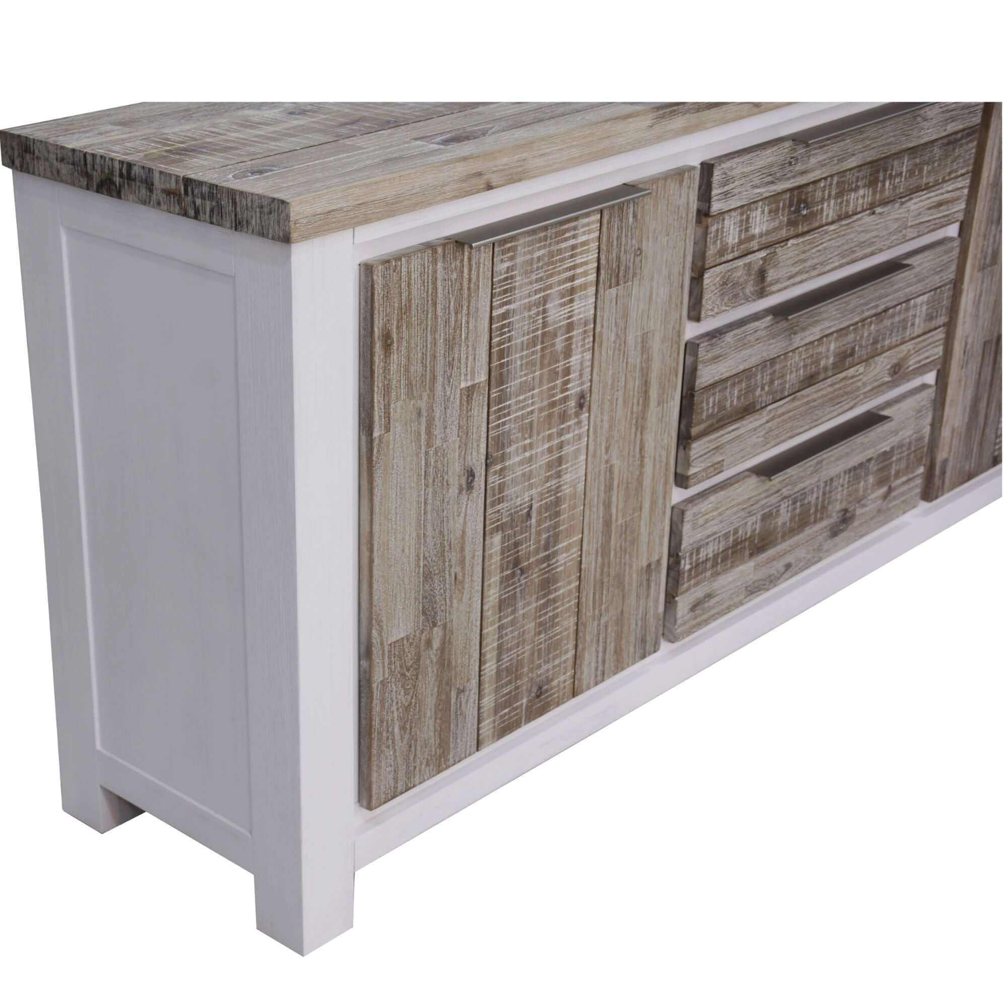 Plumeria Farmhouse Buffet Table 200cm 2 Door 3 Drawer - White Brush