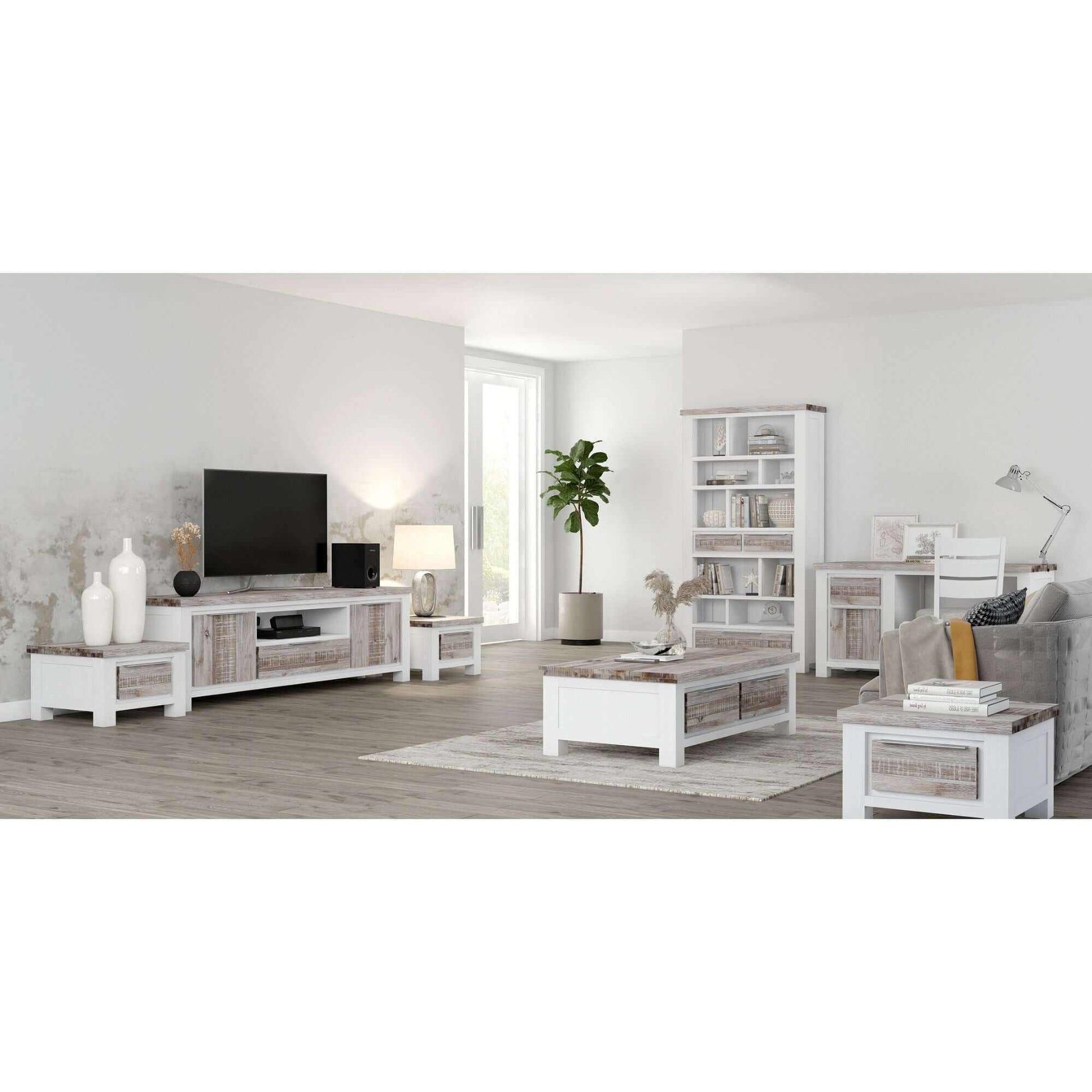 Plumeria 210cm Entertainment TV Unit With Doors - White Brush