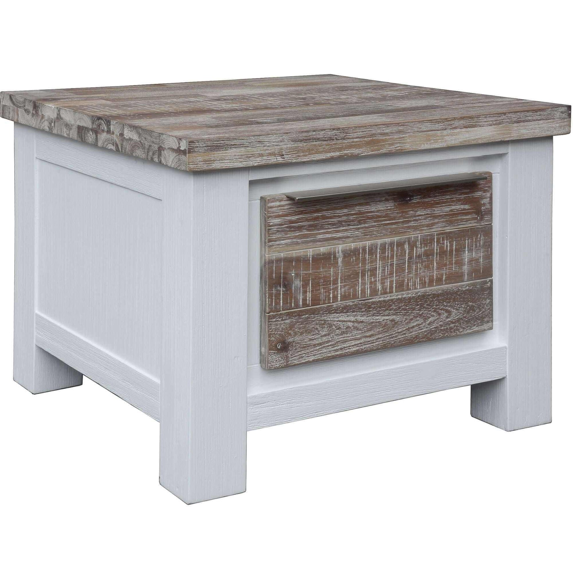 Plumeria Farmhouse Side Table - White Brush