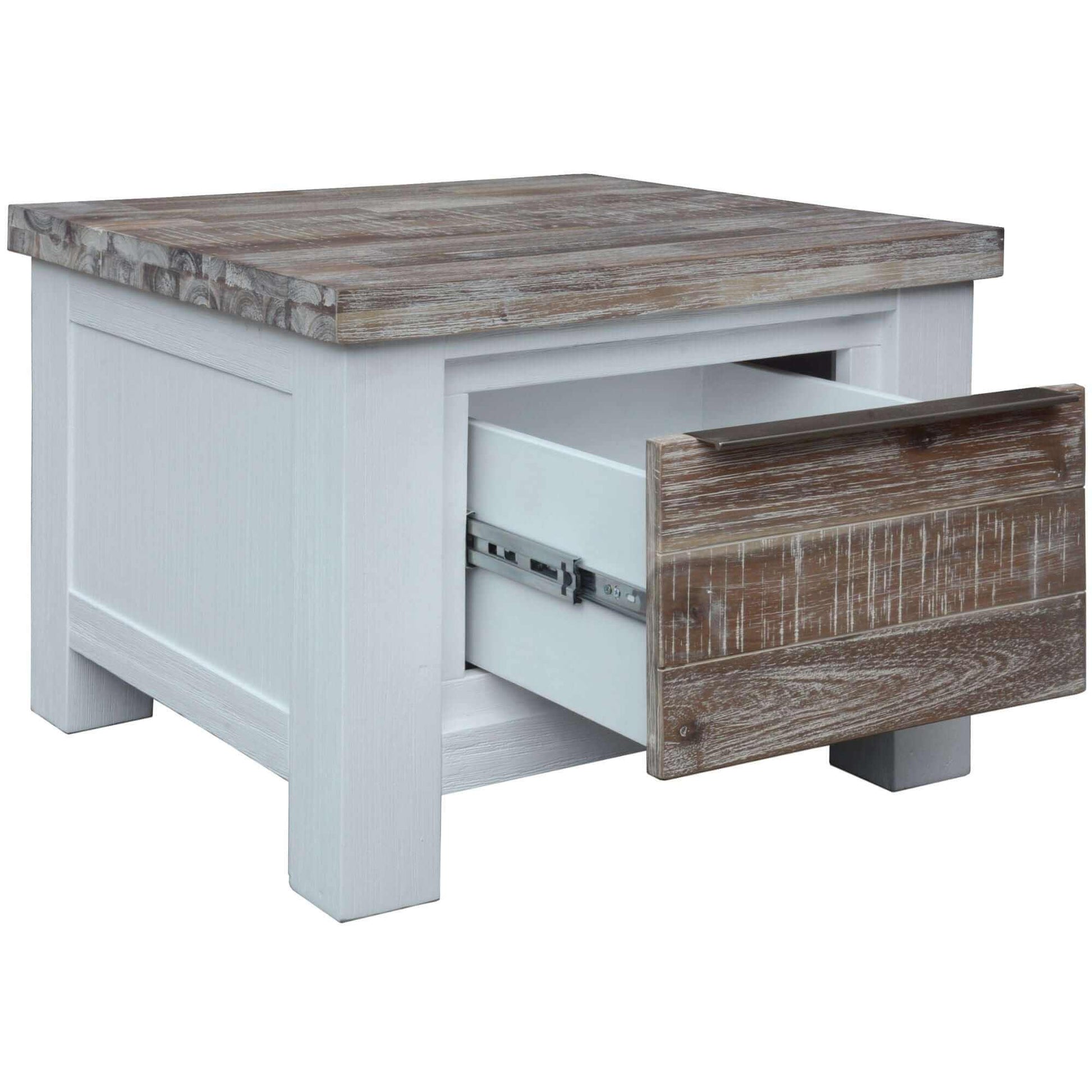 Plumeria Farmhouse Side Table - White Brush