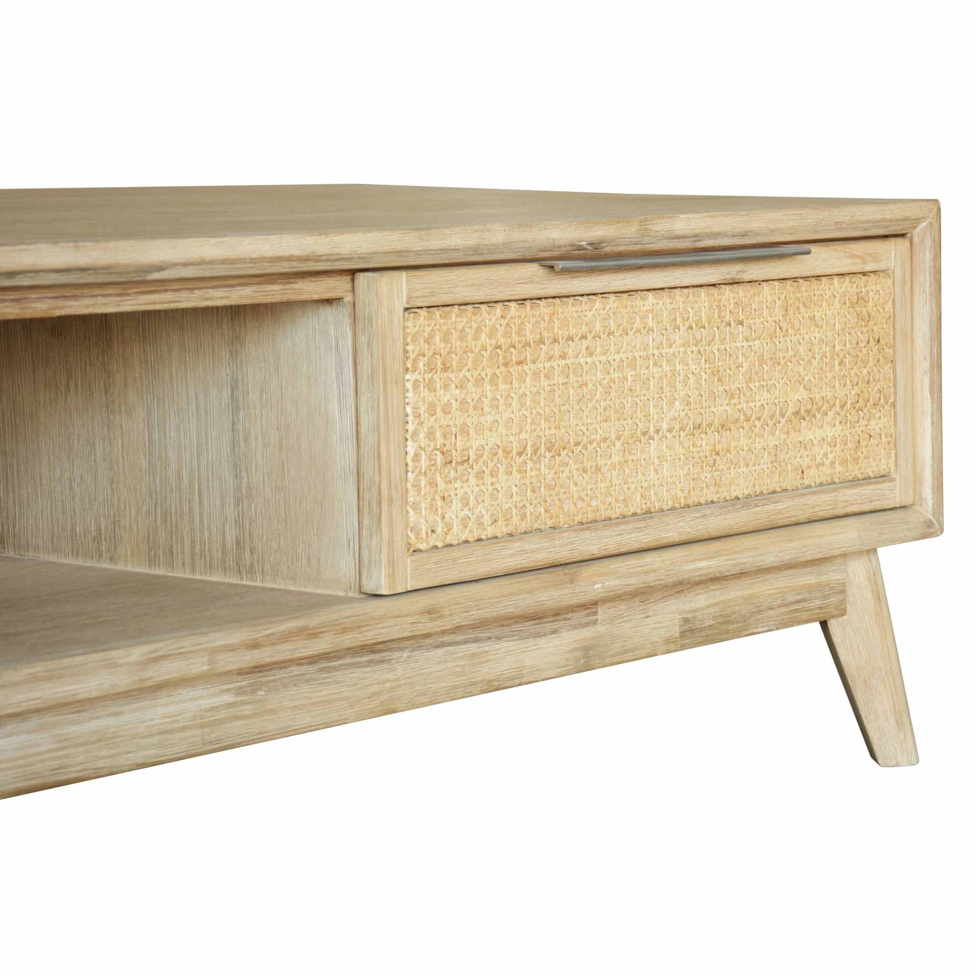 Grevillea Solid Acacia Timber Coffee Table Rattan 130cm - Brown