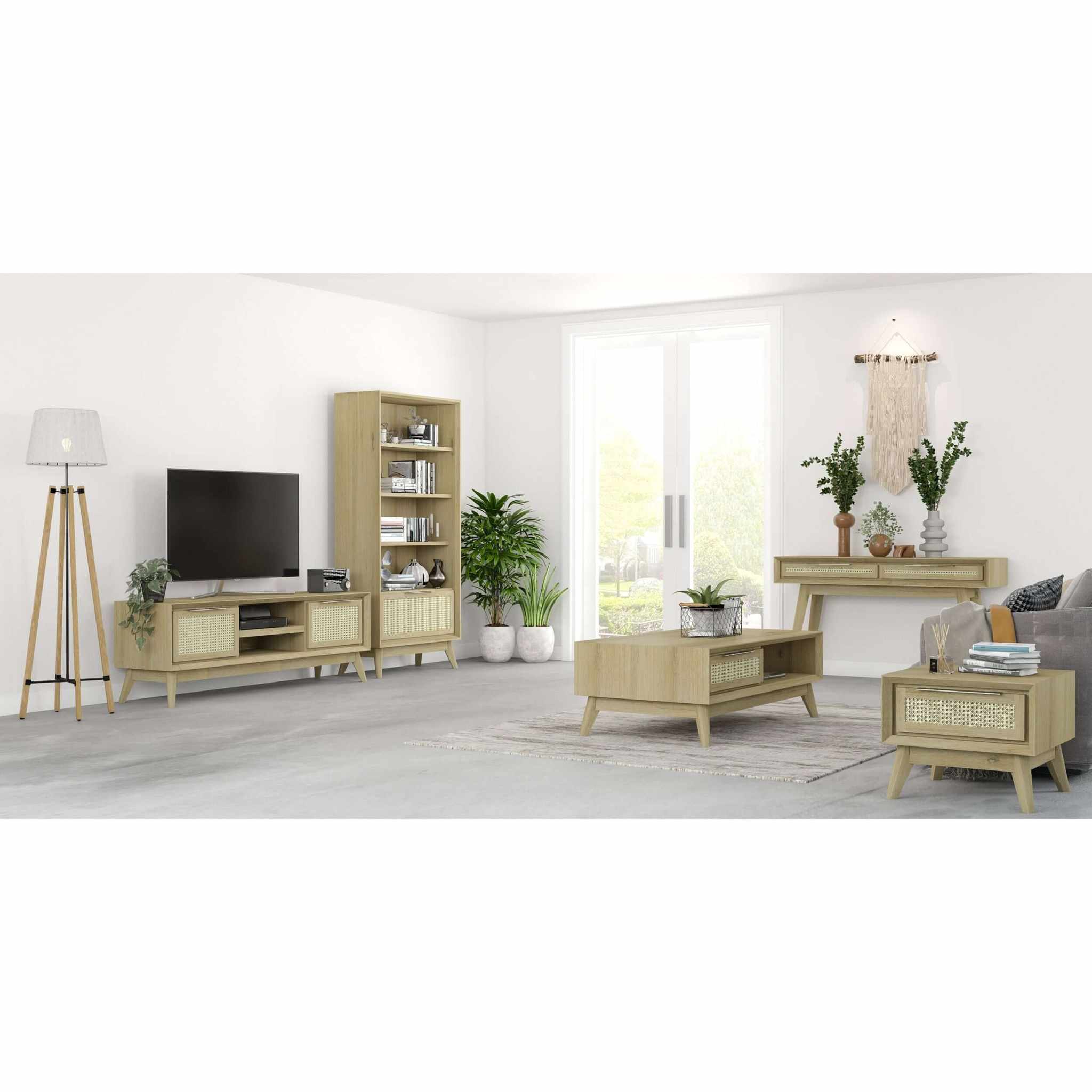 Grevillea Bookcase 4 Tier Drawers Solid Acacia Timber - Brown