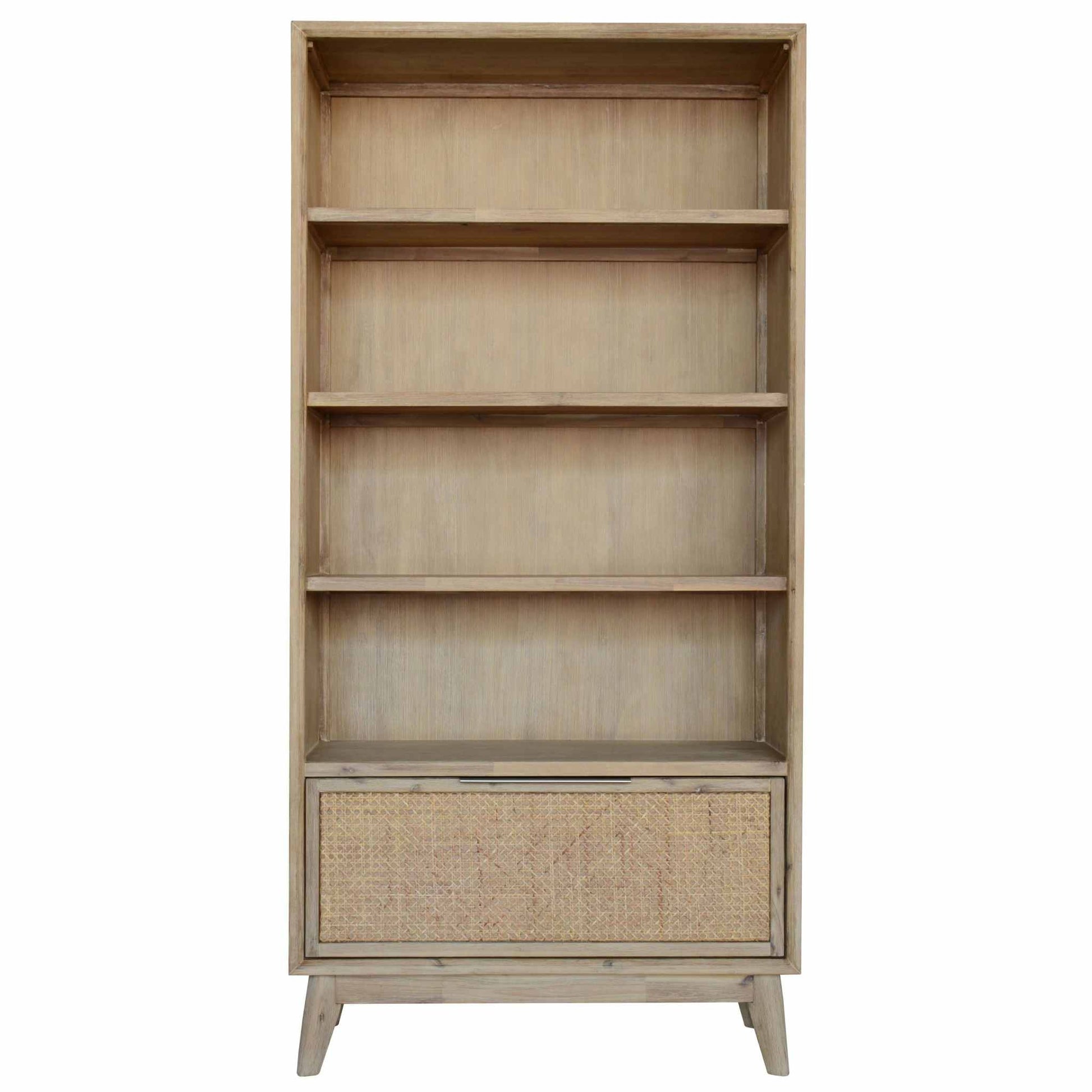 Grevillea Bookcase 4 Tier Drawers Solid Acacia Timber - Brown