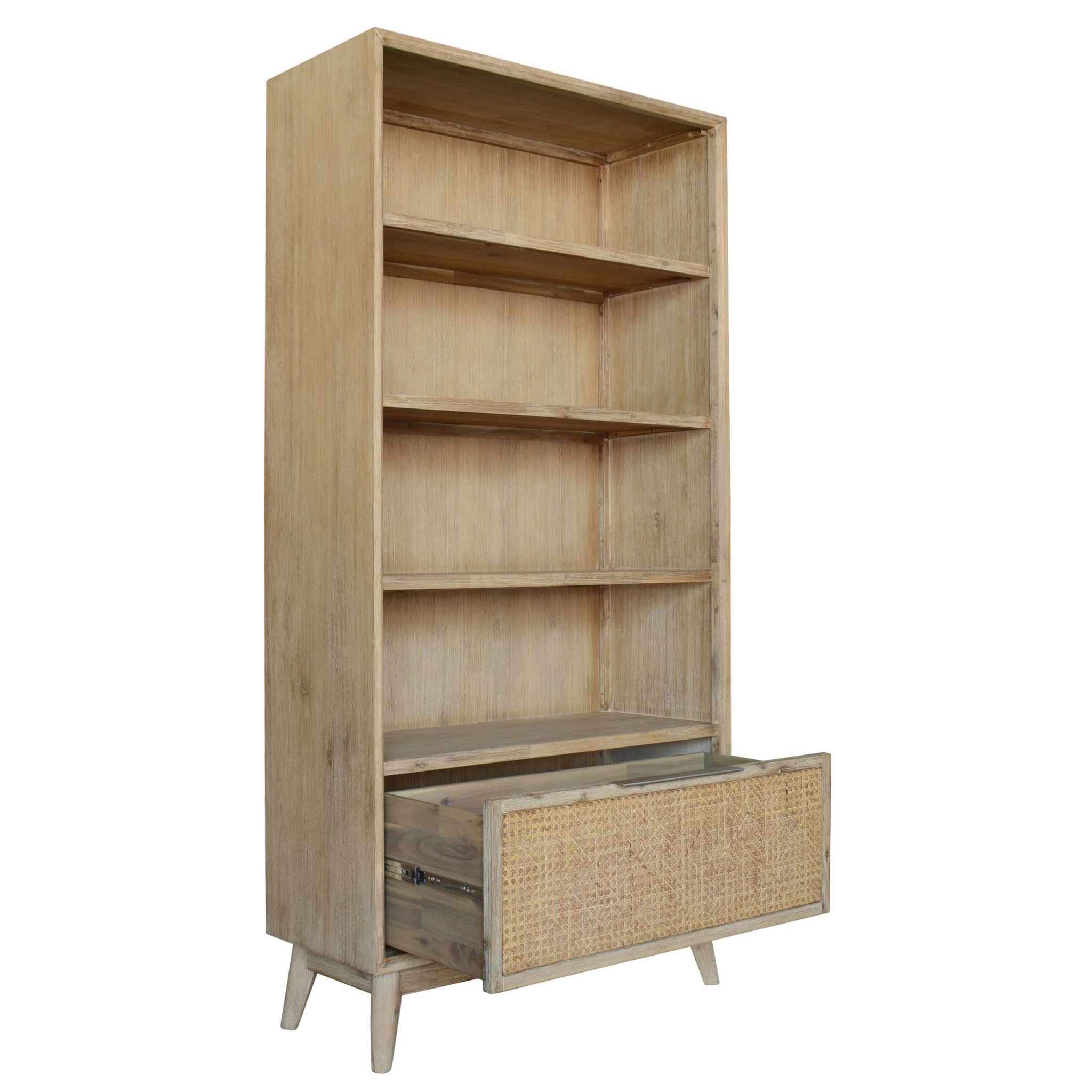 Grevillea Bookcase 4 Tier Drawers Solid Acacia Timber - Brown