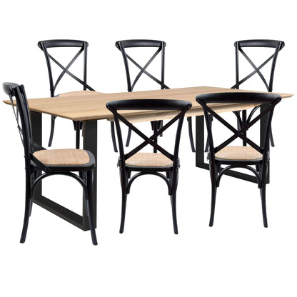 Aconite 7pc 180cm Dining Table Set 6 Cross Back Chair Solid Messmate T