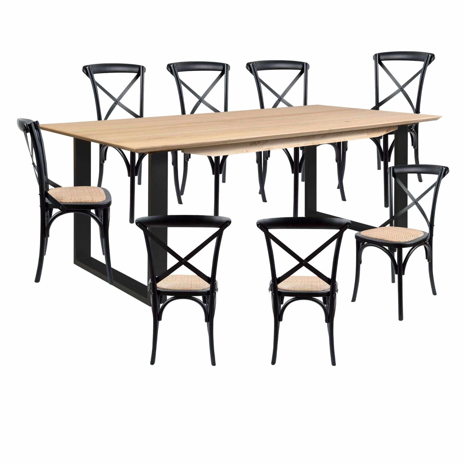 Aconite 9pc 210cm Dining Table Set 8 Cross Back Chair Solid Messmate T