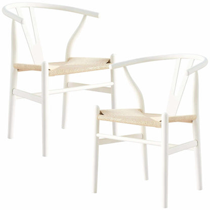 Anemone  Set of 2 Wishbone Dining Chair Beech Timber - White