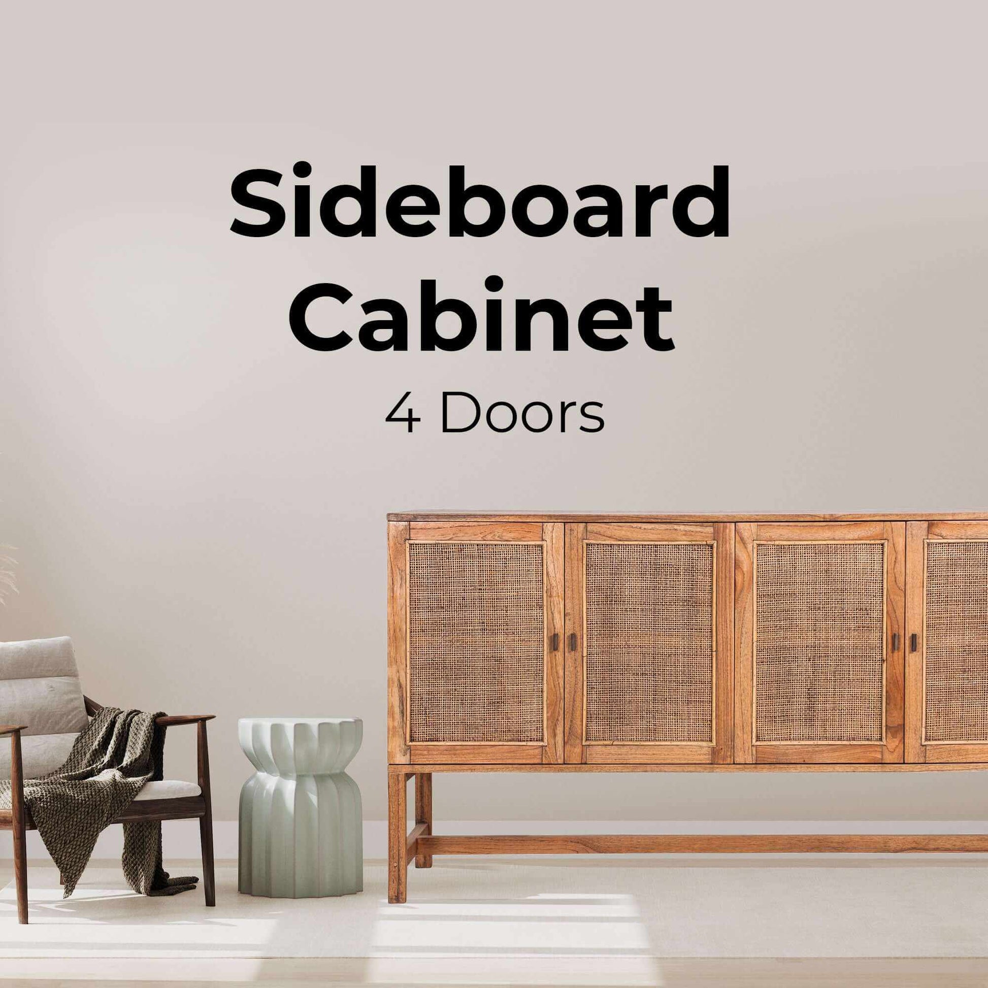 Jasmine Rattan Sideboard Cabinet 160cm 4 Door - Brown