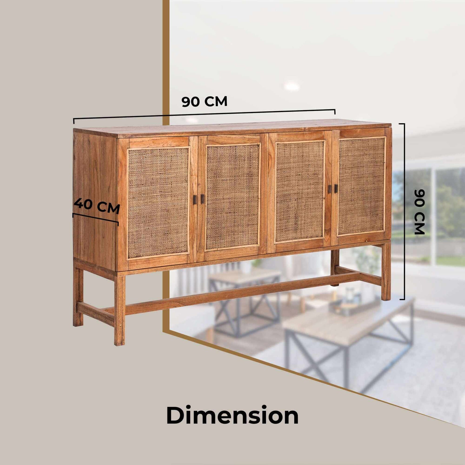 Jasmine Rattan Sideboard Cabinet 160cm 4 Door - Brown