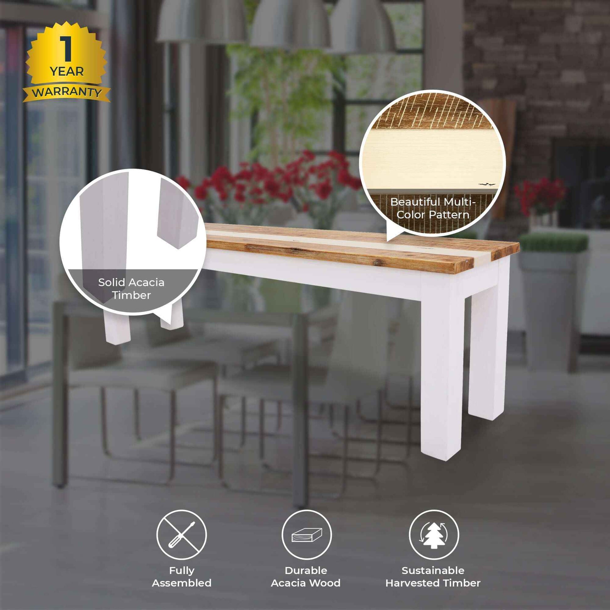 Orville Large Dining Bench Solid Wood 170cm - Multi Colour