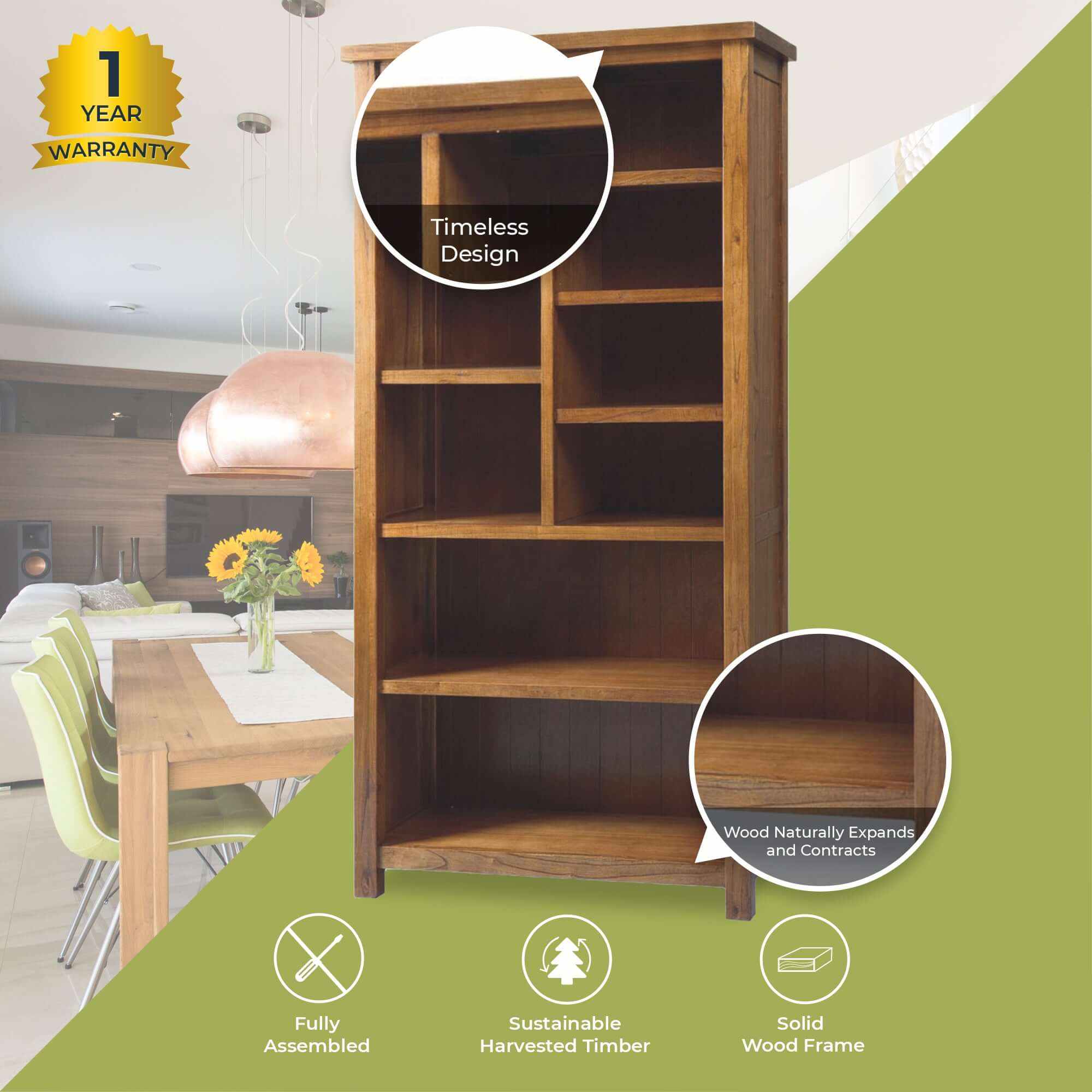 Birdsville Bookshelf Bookcase Display Unit Solid Mt Ash Timber Wood - 