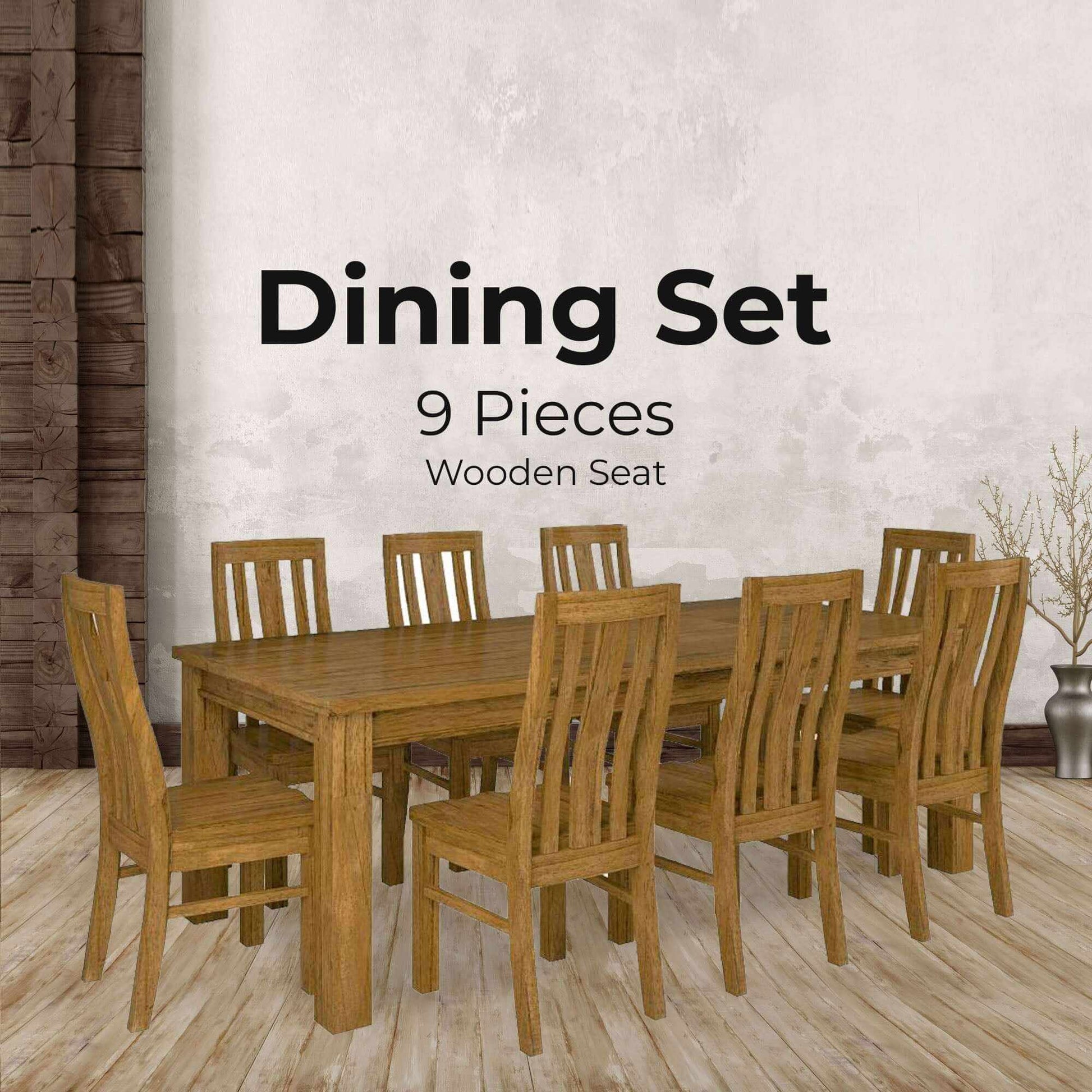 Birdsville 9 pc Dining Room Set 225cm Table 8 Chairs - Brown