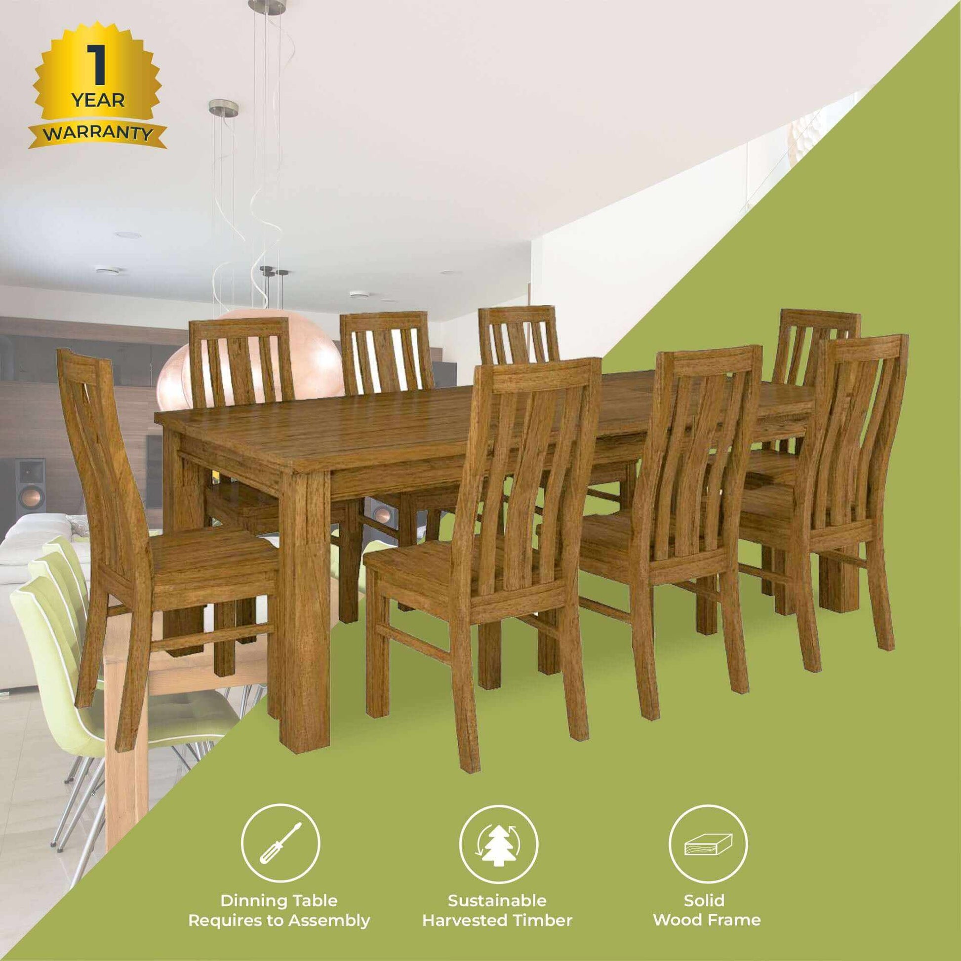 Birdsville 9 pc Dining Room Set 225cm Table 8 Chairs - Brown