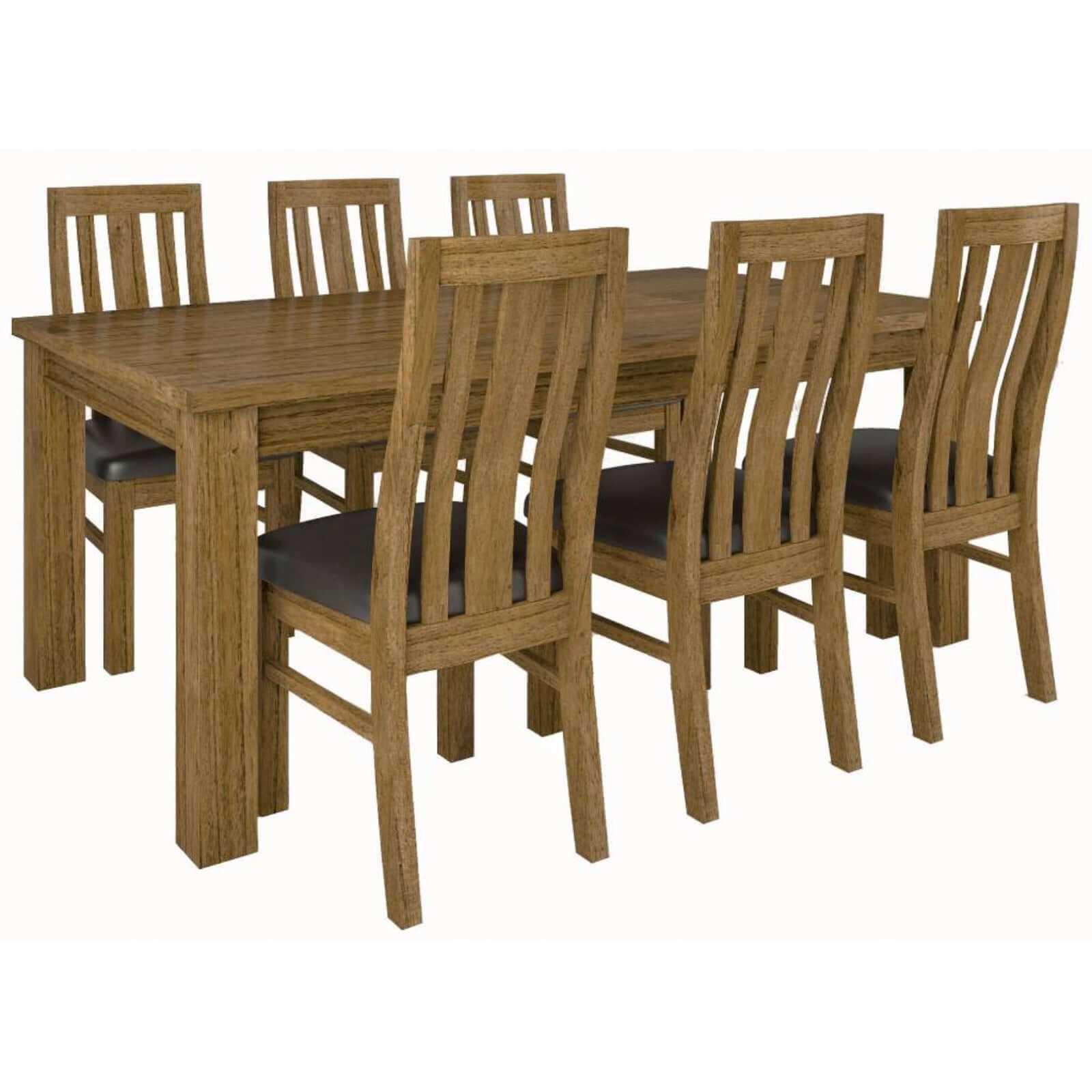 Birdsville 7pc Dining Room Set 190cm Table 6 PU Seat Chair - Brown