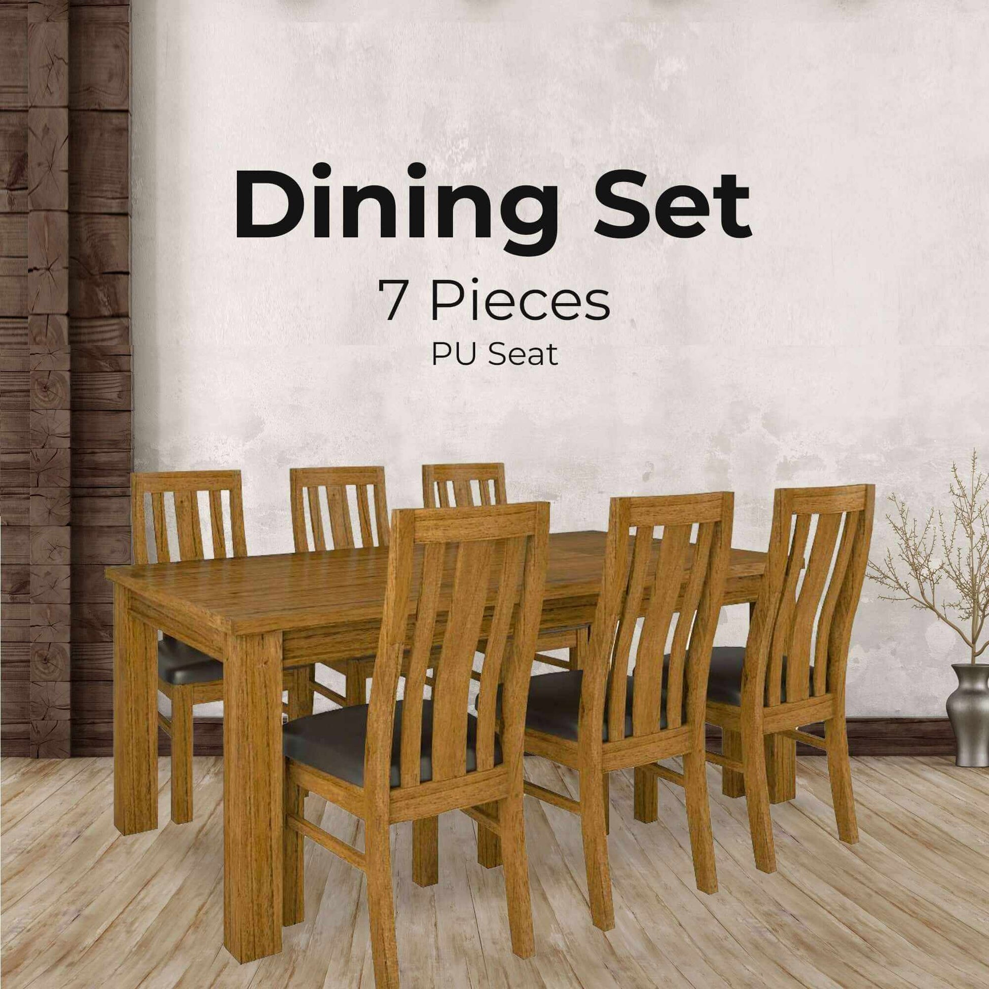 Birdsville 7pc Dining Room Set 190cm Table 6 PU Seat Chair - Brown