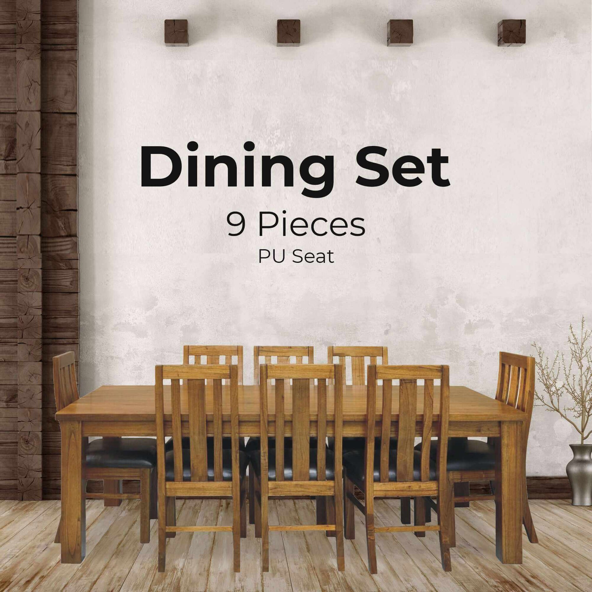 Birdsville 9pc Dining Room Set 225cm Table And 8 PU Seat Chair - Brown