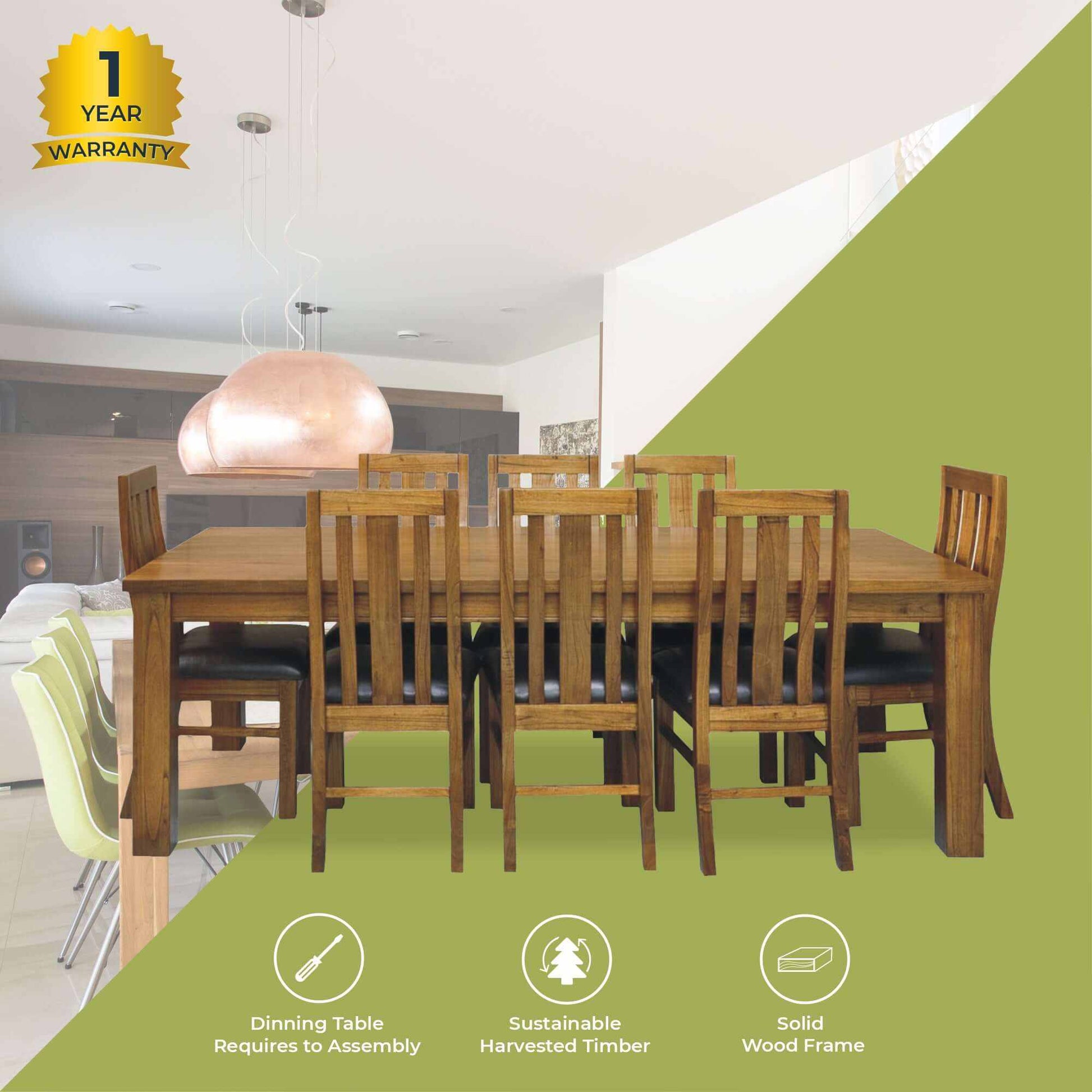 Birdsville 9pc Dining Room Set 225cm Table And 8 PU Seat Chair - Brown