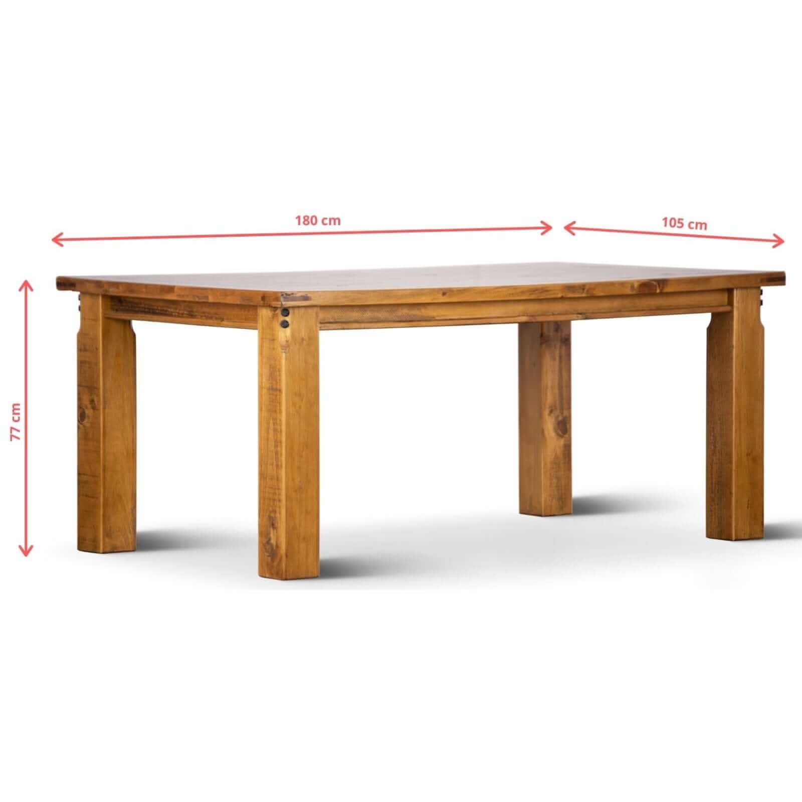 Teasel Solid Pine Rustic Oak Dining Table 180cm